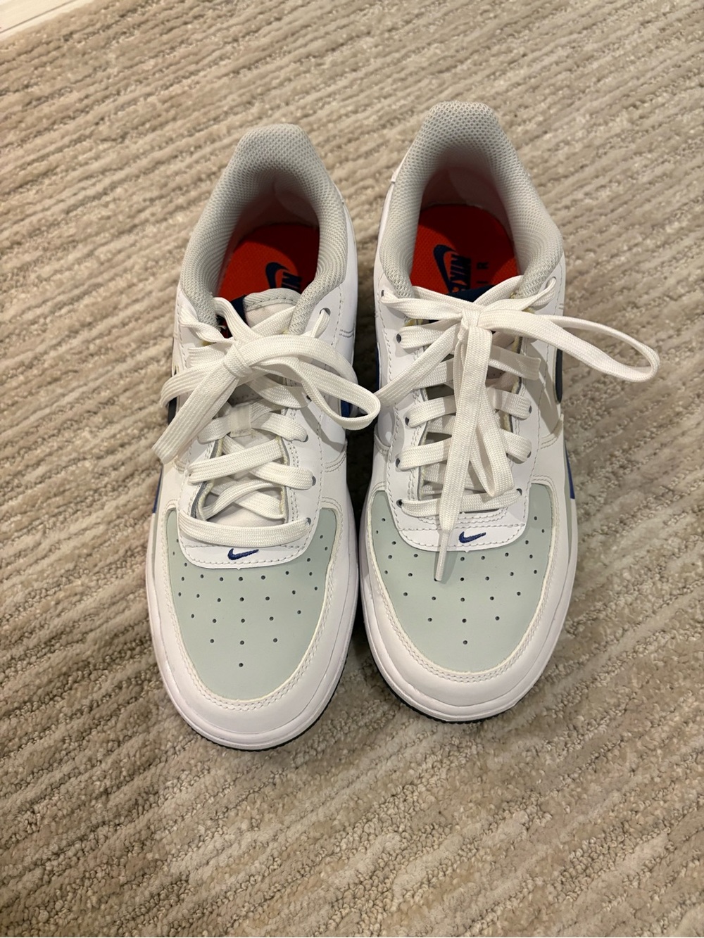 Nike Kids White Sneakers with Light Gray and Navy Accents